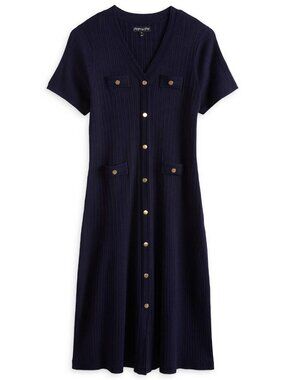 Montgomery Post Roze Button Detail Dress Navy Plus 2X (Stitch Fix)